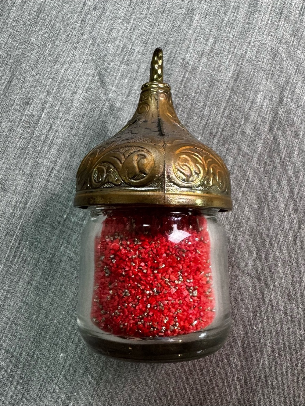 Decorative Middle Eastern Brass Dome Mini Jar & Scented Incense Crystals Red